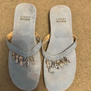 Stuart Weitzman soft suede, baby blue with shoe embellishements flip flop size 7